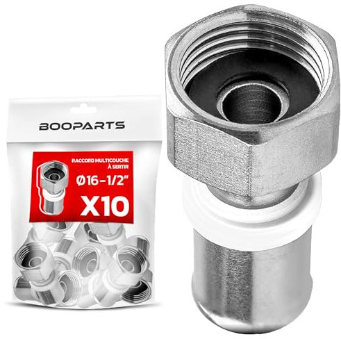 BOOPARTS - 10 pièces - raccord multicouche 16 - F1/2 (15/21) Tournant a sertir contour TH - accouplement multicouche ecrou tournant droit femelle - raccord plomberie pour tube multicouche 16