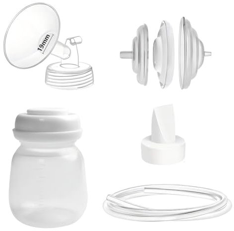 Momlacto Breast Pump Parts Compatible with Spectra S1/S2/9Plus, Full Set Replacement Parts Include Flange,Duckbill Valve,Backflow Protector,Tube,Bottle, Not Original Spectra Accessories (19mm Flange)