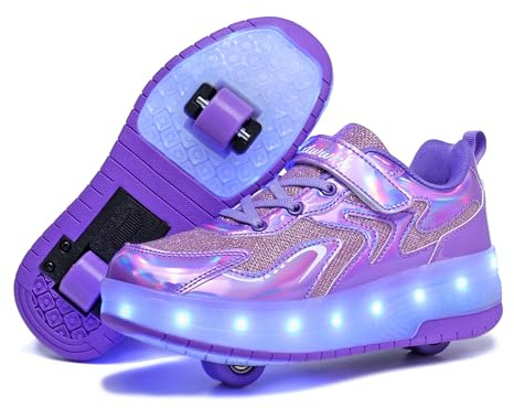 YongerYong Jungen Mädchen Skateboard Schuhe mit LED Blinkend Schuhe mit Rollen Skate Automatisch Einziehbar Komfort Outdoor Sportschuhe für Kinder