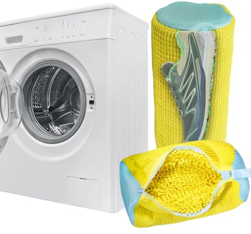 Shoe Washing Bag, Trainer Wash Bag for Washing Machine, Laundry Shoe Bag with Secure Zipper, 39x19cm Polyester Shoe Cleaner Bag, Yellow