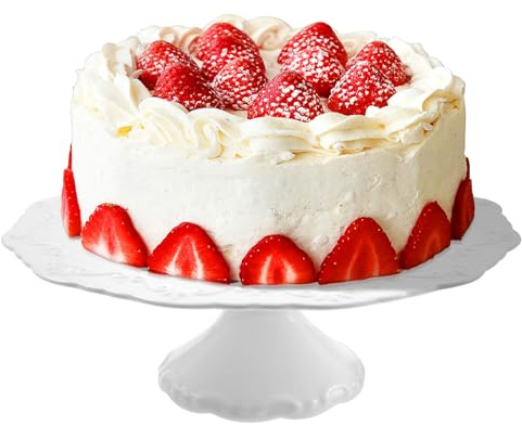 BAODBF Tortenplatte mit Fuß 25 cm Tortenständer aus Keramik Weiß | Runde Kuchenplatte Servierteller für Geburtstag Party Gebäck Cupcakes Dessert Elegantes Design Stabil Rutschfest Dekoration