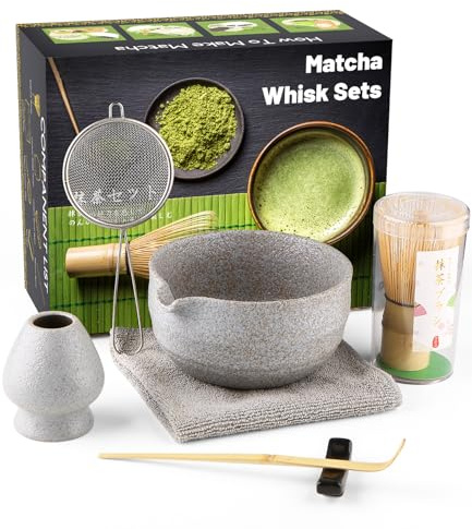 Which Matcha Whisk, Matcha Cup, Matcha Bowl, Chasen, Matcha Sieve, Matcha Spoon (Matcha Whisk-Bamboo, Spouted Bowl: Grey-White Rock)