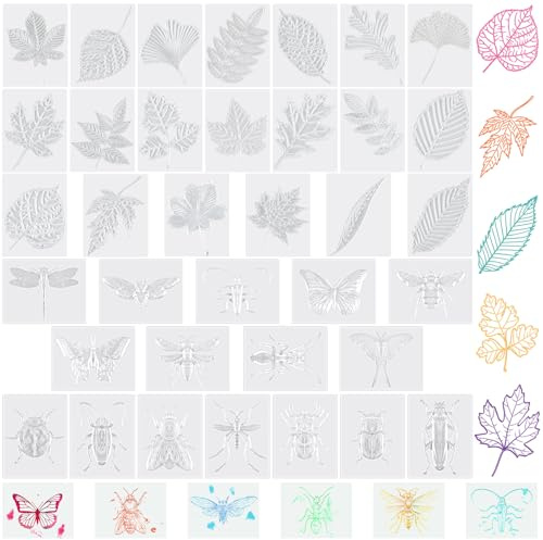 Glenmal 36 Pcs Rubbing Plates Set Include 20 Leaf Rubbing Plates 16 Insect Texture Plate 3.94 x 5.12 Inches Texture Art Supplies for Home Classroom Art