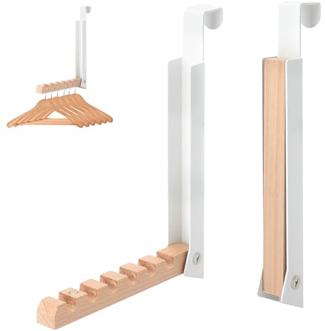 VOSSOT 2 Stück Türgarderobe Klappbar zum Einhängen, Türhaken für 6 Kleiderbügel Türhaken Klapphaken Metall & Holz Türhänger Ohne Bohren Türgarderobe für 2 cm Türfalz Türhakens zum Einhängen