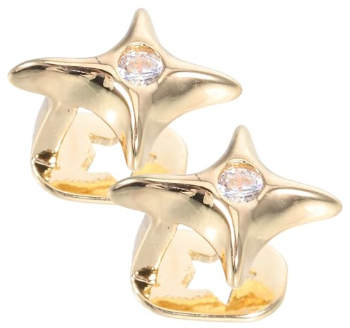 Toyvian 2 Stück Sternförmige Metallzahngrills für Einzelzähne Moderner Zahnschmuck für Rapper Cosplay Partys Leichter Asymmetrischer Zahndekor in Gold