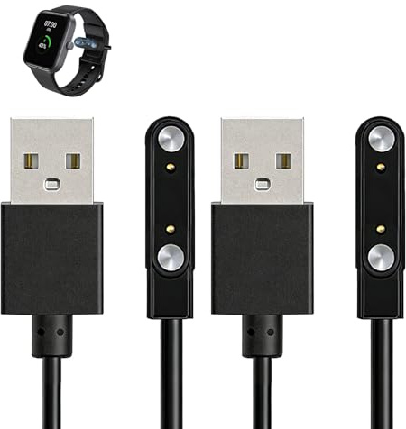 2 Piezas Cargador Reloj Inteligente, Cargador Magnético Smartwatch 2 Pines 7,62 mm, Cable USB Carga Universal para Reloj Inteligente y Pulsera Actividad, Conexión Estable, Carga Rápida Segura