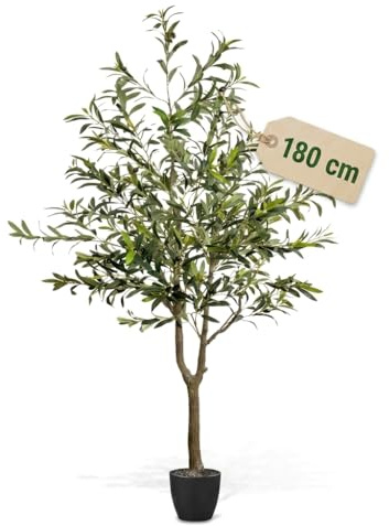 JELLE & JACOB Kunstpflanze Olivenbaum künstlich 180cm, Olive Tree Artificial Kunstbaum 180, große Kunstpflanze Outdoor & Indoor, künstlicher Olivenbaum groß, Fake Tree Pflanze im Topf mit UV-Schutz