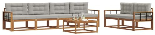 vidaXL Outdoor-Sofagarnitur mit Kissen 7 pcs Natürlich und Hellgrau, Modernes Garten-Sofagarnitur, langlebige Gartenmöbel, modulare Gartenmöbel, Lounge-Dekor für Poolseiten