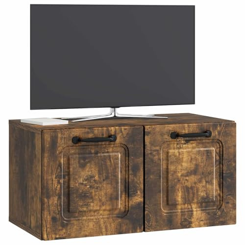 vidaXL Wandmontierter TV-Schrank Geräucherte Eiche 59,5 x 31 x 30 cm, Wohnzimmermöbel, moderner TV-Ständer, viel Stauraum, funktionale Medien-Einheit, platzsparendes Design, Holz-Unterhaltungszentrum
