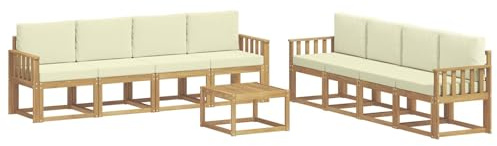vidaXL Outdoor-Sofagarnitur mit Kissen 9 pcs Weiß und Creme, Moderner Garten-Sofaset, stilvolle Sitzgelegenheit, Akazie Holz Möbel, bequemer Lounge, wetterfest