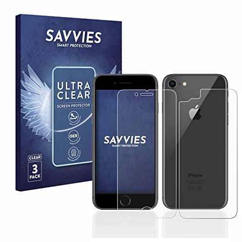 savvies (6 Pezzi Pellicola Protettiva per Apple iPhone 8 (Fronte+Retro) Protezione Schermo Trasparente