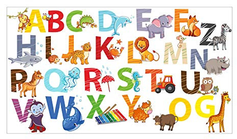 nikima - 084 Wandtattoo Alphabet Tiere ABC Kinderzimmer Deko - in 6 Größen - niedliche Kinderzimmer Sticker und Aufkleber süße Wanddeko Wandbild Junge Mädchen Größe 2000 x 1120 mm