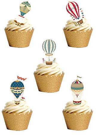 12 Stand Up Vintage Hot Air Balloons Edible Wafer paper Cake Toppers Decorations
