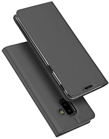 Verco Handyhülle für Galaxy J6+, Premium Handy Flip Cover für Samsung Galaxy J6 Plus Hülle [integr. Magnet] Book Case PU Leder Tasche, Schwarz