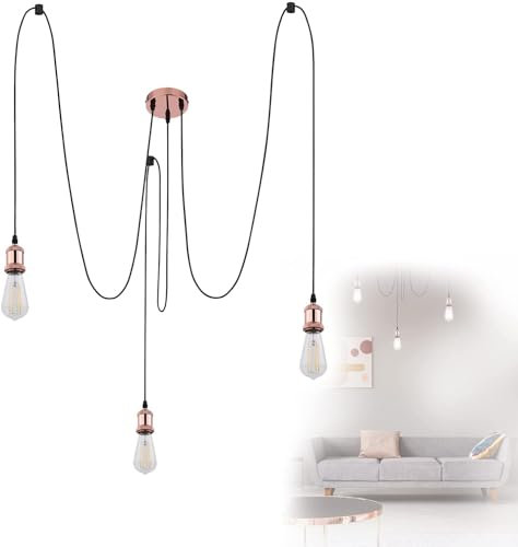 GLOBO Hängelampe Vintage Kupfer Industrie Design Hängeleuchte Küche Esszimmerlampe (Küchenlampe, 3 Flammig, Pendellampe, Retro, Höhe 200 cm)