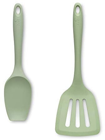 Zeal JSET12G Non-Stick Silicone Large Spatula Spoon & Turner 2-Piece Set-Sage Green