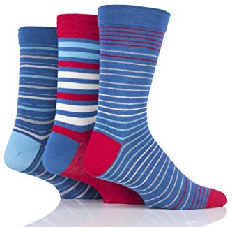 SockShop Men's Comfort Cuff Socks - Striped and Plain Soft Breathable & Cooling Bamboo Material Multipack of 3 Pairs Alpine Stripe 12-14