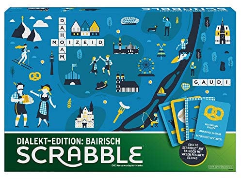 Mattel Games GPW44 - Scrabble Dialekt-Edition Bayern, Gesellschaftsspiel, Brettspiel, Familienspiel, ab 16 Jahren