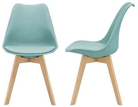 [en.casa] Esszimmerstühle Fläten 2er Set Stuhl Küchenstühle Kunstleder Essstühle gepolstert Esszimmerstuhl Holzbeine Küchenstuhl Polsterstuhl Mintgrün