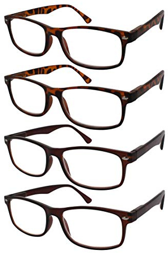 TBOC Lesebrille Lesehilfe für Herren und Damen - [Pack 4 Einheiten] Dioptrien +1.00 Schildpatt und Braun Fassung mit Stärke für PC Handy Trend Frauen Männer Senioren Alterssichtigkeit Presbyopie