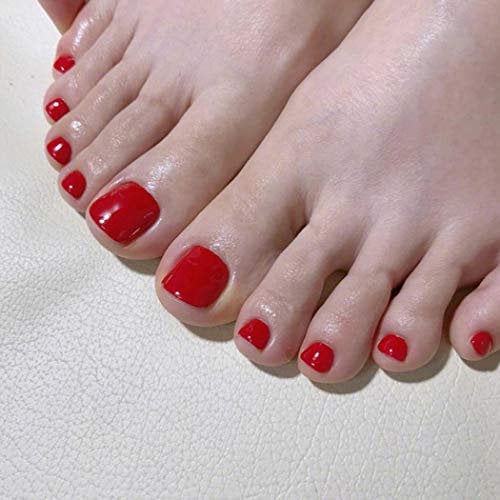 Yienate - Lot de 24 faux ongles pour orteils, rouges, chics, couverture complète