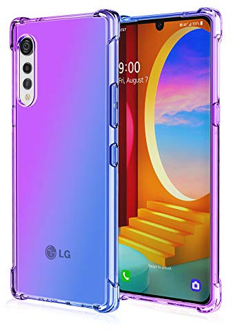 DEDUX Hülle für LG Velvet 5G Handyhülle, Verstärkung mit Vier Ecken, Transparent Farbverlauf TPU Schutzhülle Case (Violett/Blau)