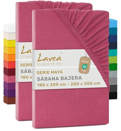 Lavea® Lot de 2 Draps-Housses 180x200 cm – Corail | 100% Coton – Drap Housse avec Élastique Tout Autour, pour Lits Standard, Épais Jusqu’à 20 cm, Certifié OEKO-TEX®