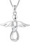 FJ Damen Schutzengel Halskette Anhänger 925 Sterling Silber Infinity Unendlichkeit Kette Weiß Zirkonia April Geburtsstein Halskette Engel Schmuck Geschenke für Frauen Mädchen
