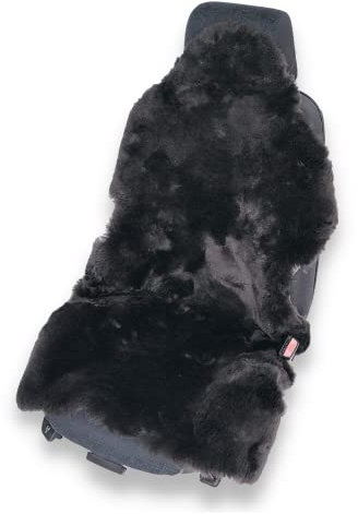 Autositzauflage kurzwollig Stoffsitz aus bestem Merino Lammfell – Einfache Montage – Geeignet für Sommer und Winter – Universelle Passform – Made in Germany (Anthrazit)