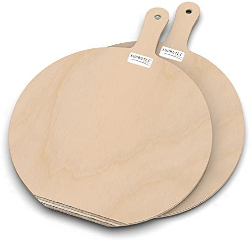 AUPROTEC Pizzaschaufel Holz Pizzaschieber Pizzabrett Birke geschliffen Modell Hendrik: 2er Set, Größe S Ø 26 cm