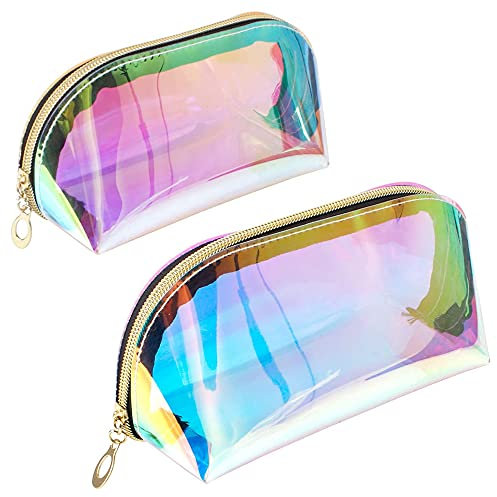 2 Stücke Transparent Bleistift Tasche,Laser Durchsichtige Kulturtasche,Tragbar Reisen Waschbeutel,Für Reisekulturbeutel, Tragbare Kosmetiktasche, Transparentes Federmäppchen (Groß + Klein)