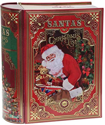 POWERHAUS24 Blechdose Santas Buch Aufbewahrung für Plätzchen & Lebkuchen, lebensmittelecht, 24,5 x 20,5 cm, Weihnachts-Edition mit PH24 Backrezept