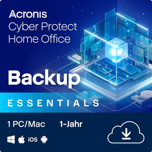 Acronis Cyber Protect Home Office 2023 | Essentials | 1 PC/Mac | 1 Jahr | Windows/Mac/Android/iOS | nur Backup | Aktivierungscode per Email