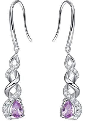 Qings Pierre de Lune Boucles D'oreilles Pierre Naissance Argent Sterling 925 Juin Birthstone Violet Cristal Pierres Précieuses Infinity Spirale Dangle Bijoux pour Cadeau Anniversaire de Femmes Filles