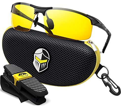 BLUPOND Night Vision Glasses for Driving For Men Women - Yellow Tint Anti Glare Glasses for Nighttime - Knight Visor, Black/Black Case, L