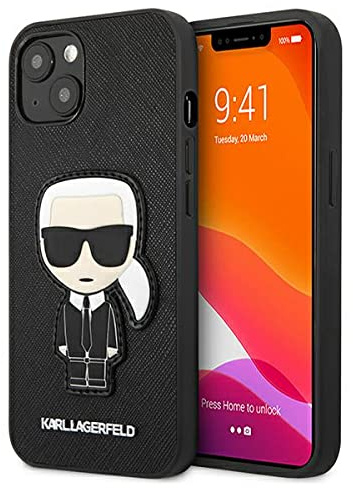 Karl Lagerfeld KLHCP13SOKPK Hülle für iPhone 13 Mini 5,4 schwarz Saffiano Ikonik Karl`s Patch