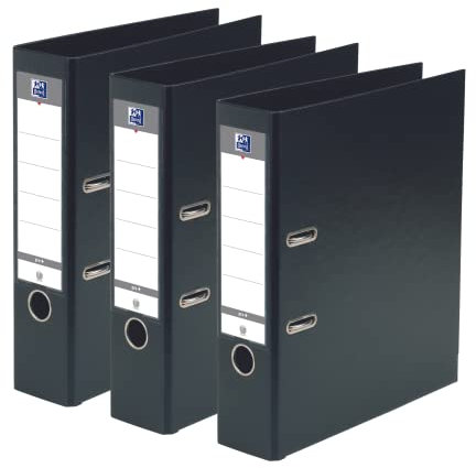 Oxford Aktenordner, A4, XL, 80 mm, 2 Ringe, Kapazität 750 Blatt, Polypropylen, Schwarz, 3 Stück, 400151710