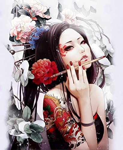 HANTIAN Peinture par Numéro Adulte anime fille japonaise geisha LP36 40x50cm Bricolage Tableau Peindre par Nombre pour Enfants Jouets à peindre, cadeaux peints à la mainHome Decor
