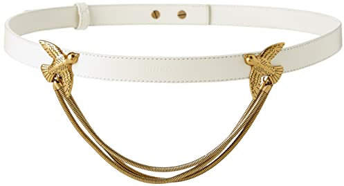 Pinko Love Berry Evolution 1 H2 Belt Cintura, Z14q_Bianco Seta-Antique Gold, L Donna