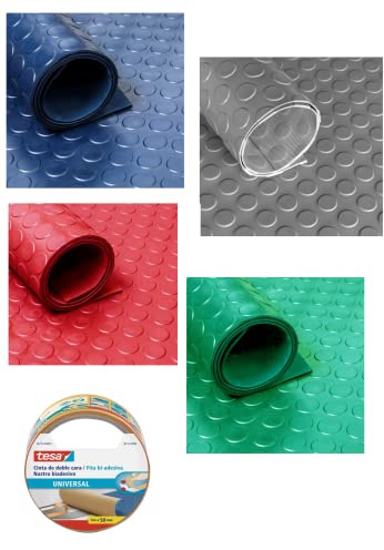 PINTO FERRAMENTA Tappeto Gomma Copripavimento Pvc per Palestre Officine Pavimentazione Esterna Rivestimento Linoleum Antiscivolo Flessibile Resistente in dotazione Nastro Biadesivo (h1x4mt, rosso)