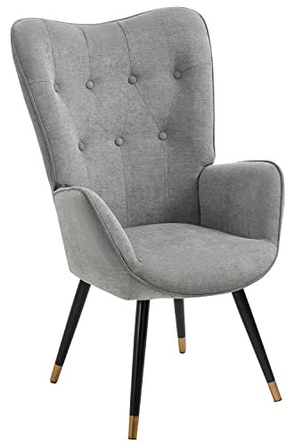 MEUBLE COSY Sessel Relaxsessel Lehnstühle Polstersessel Einzelsofa mit Vergoldeten Metallbeinen Ohrensessel für Wohnzimmer Schlafzimmer Büro Vanity, Stoff, Grau, Metall, 66x71x109 cm