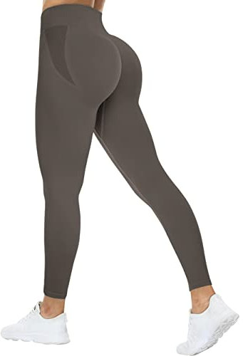 TAYOEA Damen Scruch Butt Leggings Booty Lifting Sports Gym Fitnesshosen Push up Leggings Hohe Taille Übung Fitness Joggen Braun,L