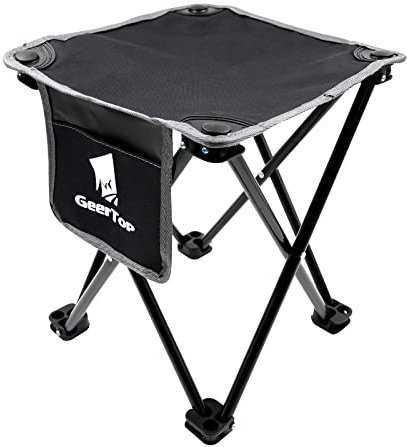 GEERTOP Sgabello da campeggio pieghevole ultraleggero, mini sedia da campeggio, piccolo sgabello pieghevole Camo per escursioni all'aperto, giardinaggio, barbecue, spiaggia, colore nero