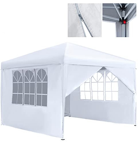 Aufun Pavillon 3x3m Wasserdicht Gartenpavillon mit 4 Seitenteilen und Fenstern für Garten, Partys, Hochzeiten, Picknicks, faltpavillon aus Oxford Metallrahmen, stabil UV-Schutz, Weiß