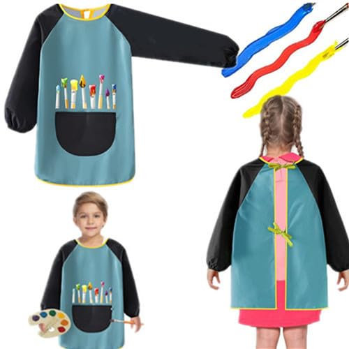 Malschürze Kinder - Wasserdicht Malkittel Kinder | Malerkittel Für Kinder 8-12 Jahre | Wasserdichte Malkittel Für Schulkinder Mit Ärmeln Und Taschen | Für Malerei, Kochen, Essen, Laboraktivität