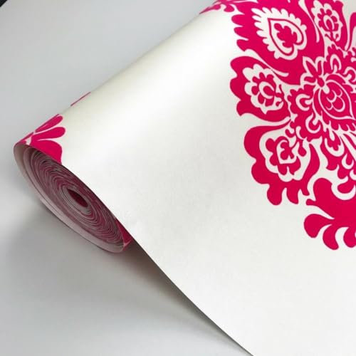 Exclusive Velvet Flock Pink Cream Damask Wallpaper 22005