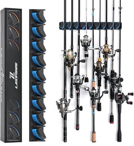LEOFISHING Supporto verticale orizzontale per canna da pesca, montaggio a parete, può contenere fino a 9 canne o combo porta canna da pesca per garage montato a soffitto, si adatta alla maggior parte