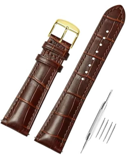 AIYIRUO Uhrenarmband Leder Krokodilmuster Echtes Leder Weich und Langlebig Armband Ersatz-Watch Armband mit Edelstahl Metall Silber Gold Schließe für Herren Damen (12mm-24mm)