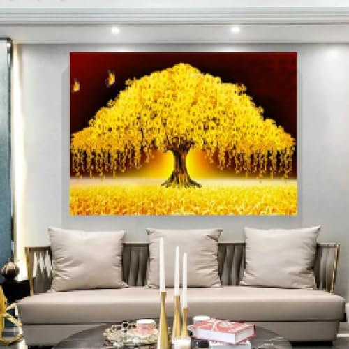 KEBIA Dipinto ad albero della vita Quadro moderno con albero dei soldi dorato Albero della vita Poster e stampe Stampe su tela per l'arredamento del soggiorno 40x60 cm Senza cornice