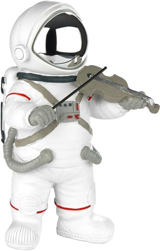 BRUBAKER Dekofigur Astronaut Geiger - 20 cm Spaceman Weltraum Figur mit Geige und verchromtem Helm - Handbemalte Moderne Raumfahrt Statue für Musiker - Weiß und Silber
